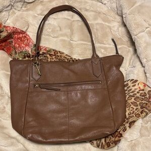Fossil Tan Leather Tote Bag